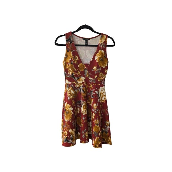 forever 21 floral sundress small fit and flare bold all over print sleeveless - Picture 1 of 3
